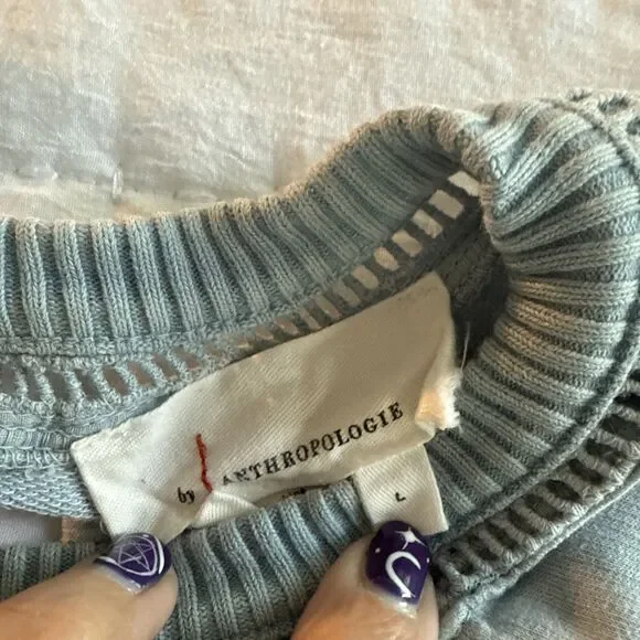 Women’s Anthropologie Wendy Eyelet Sweater Sweatshirt Large - Picture 4 of 9